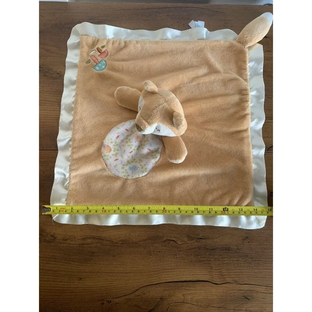 Douglas Sleeping Fox Lovey Security Baby Blanket Mushrooms Satin Trim Plush Tail